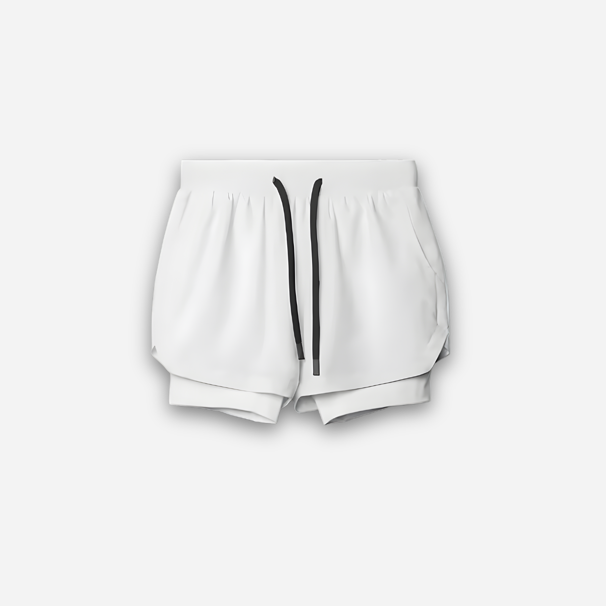 White shorts with a black zipper on a light gray background