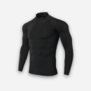 Black long-sleeve athletic shirt on a light gray background