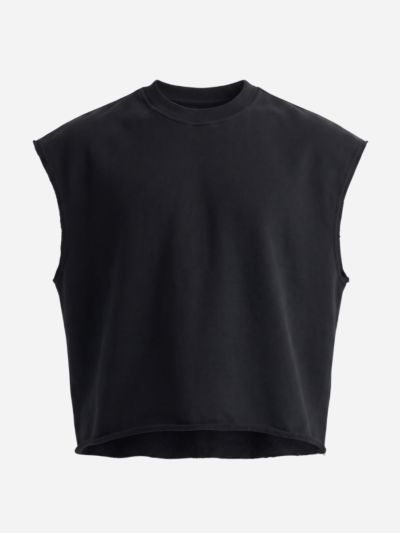 Black sleeveless top on a white background